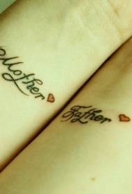 simpatični roditelji engleske riječi i crveni dizajni za tetovažu ruku u obliku srca