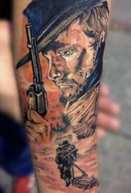 Ramię proste malowane wzór tatuażu western kowboj i pistolet