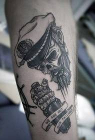 arm old school zwart en wit zombie matroos met fles letters) Tattoo patroon