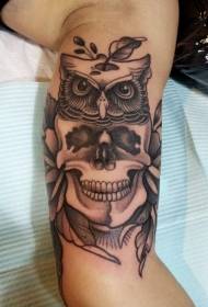 Big Black Ash Head Owl Tattoo Pattern