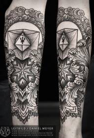 rankos taško stiliumi juodos gėlės Tatuiruotės modelis su geometrinėmis figūromis