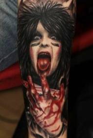 მკლავის საშინელებათა სტილის სისხლიანი Crazy Woman Tattoo Model