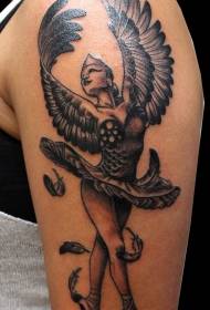 рука црна крилатица балерина портрет тетоважа узорак