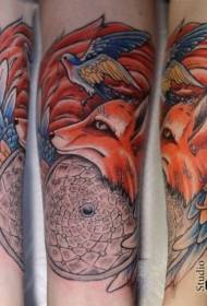 arm mooie kleur dromenvanger en vos klein Bird tattoo-patroon