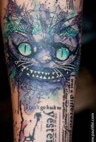ลายการ์ตูนหัวแมวแขนสีลายสัก
