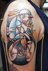 modello interessante del tatuaggio della bicicletta degli uomini verniciati del braccio grande
