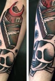 simple multicolored coffin arm arm tattoo pattern