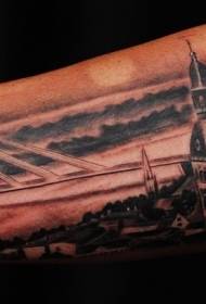 arm amazing night city with bridge tattoo pattern