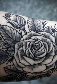 garis sederhana pola lengan tato mawar hitam