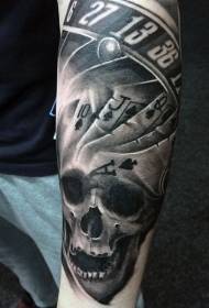 arm playing cards and skull digital black and white tattoo pattern