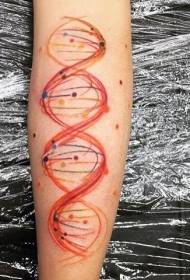 rokas daudzkrāsains DNS simbols un mazs punktveida tetovējuma raksts