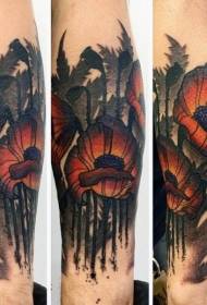 très beau motif de tatouage des bras et des coquelicots peints