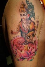 Tatuaje de dios de loto hindú en cor de ombreiro
