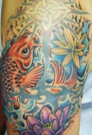 Modeli i tatuazhit të lotit me ngjyra koi dhe lotus