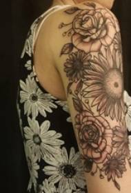 Djevojčica za ruku na crno sivoj točki trn jednostavna linija biljka književni cvijet tetovaža slika