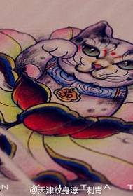 Tradicionāls lotosa aicinājums kaķu tetovējumam manuskripta attēls