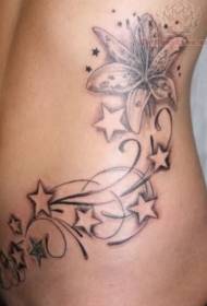 Liemens pilkos penkiakampės žvaigždės vynmedžio ir lelijos tatuiruotė