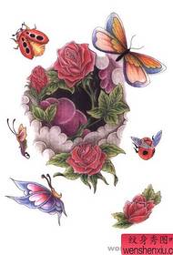 Mẫu hình xăm hoa hồng: Hình xăm hoa hồng bướm bướm