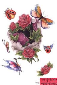Rose tatuointikuvio: Rose Butterfly Leppäkertun tatuointikuvio