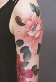 Bonic conjunt de fotografies tradicionals de tatuatges de flors de peonia