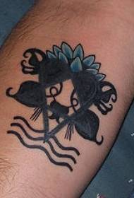 Black heart heart symbol with lotus tattoo pattern