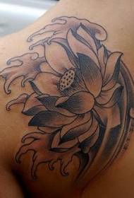 Rytų stiliaus juodos pilkos lotoso tatuiruotės modelis