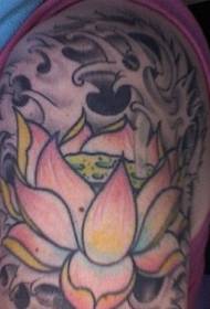 Grande fiore di loto rosa è mudellu di tatuaggi di spray nero