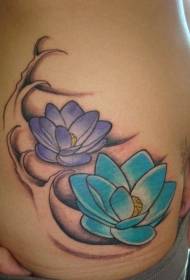 Patrón de tatuaxe de loto azul e vermello