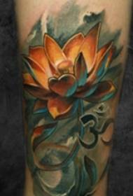 Girl shank geverfde plante kreatiewe boeddhistiese lotus tattoo foto