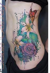Vēdera tintes lilijas tetovējuma raksts
