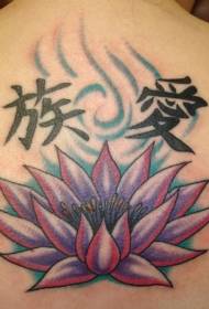 Modello di tatuaggio colorato di loto e caratteri cinesi