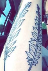 Braccio scolaro su punto nero spina linea semplice immagine pianta tatuaggio foglia