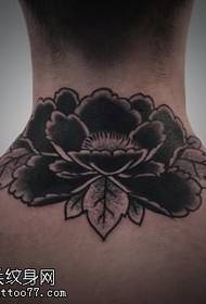 Neck black peony tattoo pattern