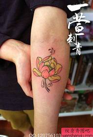 Brazo de niña hermoso patrón de tatuaje de loto de color hermoso