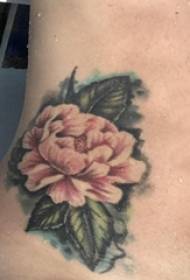 Merginos iš šono nupiešė gradiento mažų šviežių augalų gėlių tatuiruotės paveikslėlius