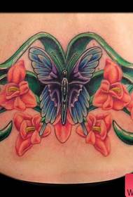 Patrón de tatuaxe de mariposa de flor de cintura traseira