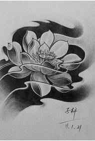 Gambar manuskrip tato lotus ireng lan putih sing apik banget