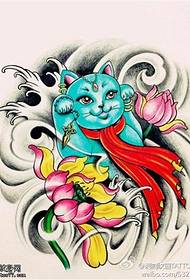 Farebné šťastné mačky lotus tetovanie rukopis vzor