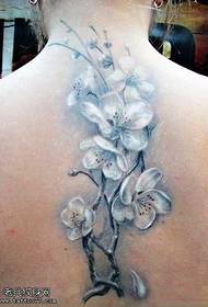 Balta plūmju tetovējums mugurpusē