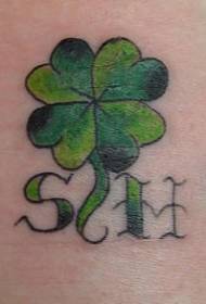 Four-leaf clover and English abbreviation tattoo pattern
