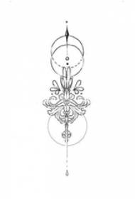 Bellissimo manoscritto tatuaggio nero linea geometrica astratta pianta fiore