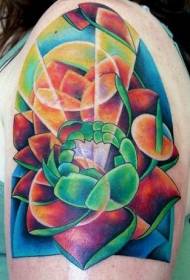 Shoulder surreal color lotus tattoo pattern
