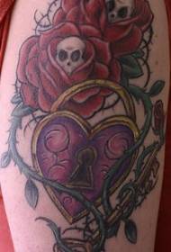 肩膀彩色的玫瑰和荊棘藤蔓愛紋身圖案
