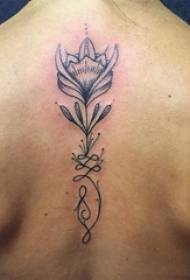 Girl back black gray sketch point thorn skill creative literary lotus tattoo picture