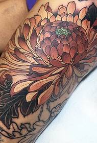 Phatrún tattoo clasaiceach chrysanthemum