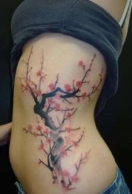Boczne żebra piękny wzór tatuażu osobowości wiśniowego drzewa
