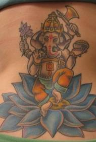 Teratai biru dan menari pola tato dewa gajah
