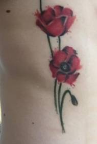 Chicos laterales cintura pintada degradado línea simple planta flor rosa tatuaje foto