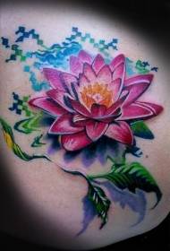 Patrón de tatuaje de loto grande realista de color de espalda
