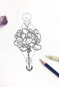 Geometric peony moon line na tattoo pattern na pattern ng tattoo